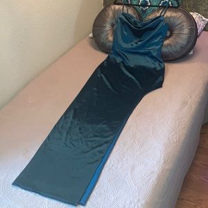 Lola high-slit cowl neck gown